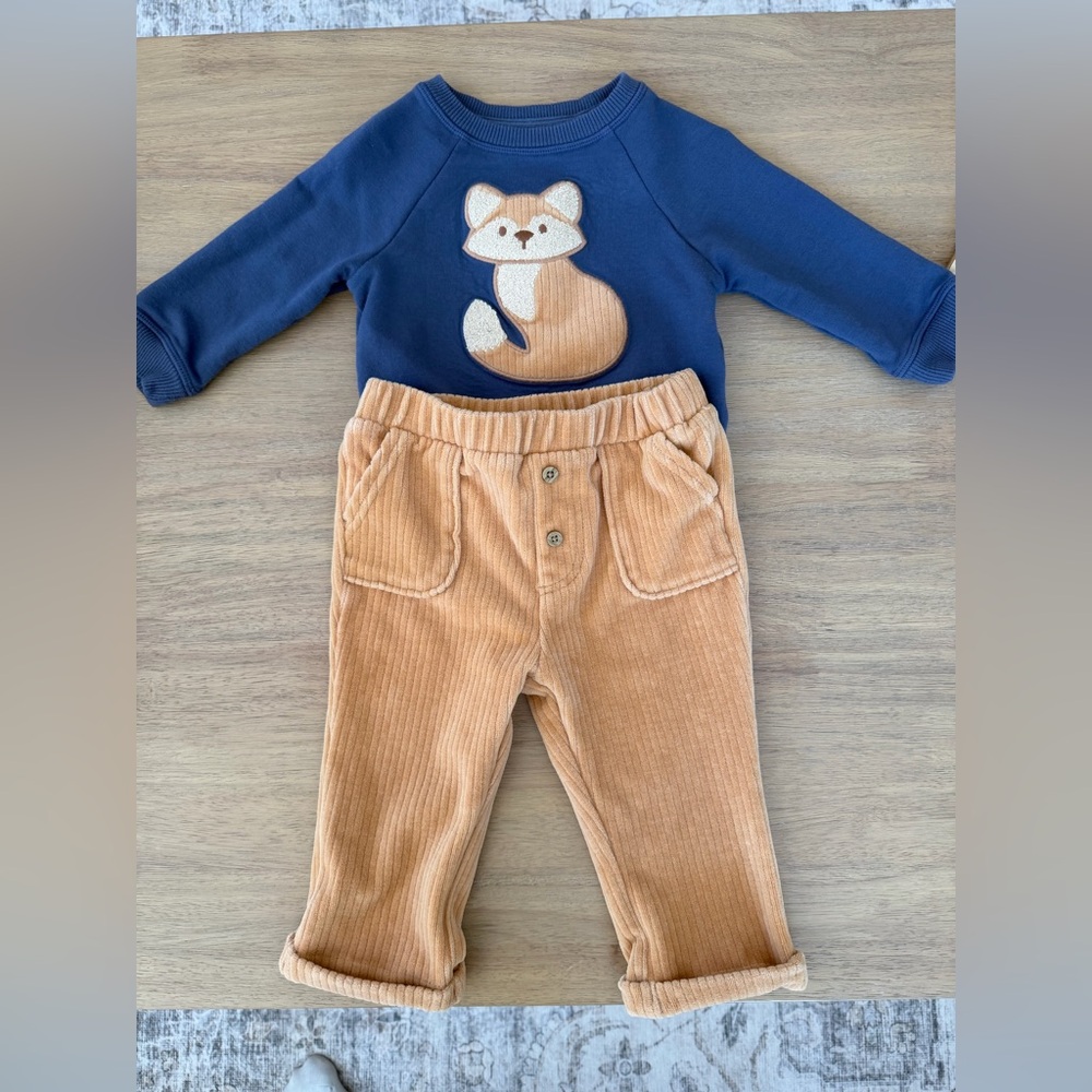 Cute Fox Sweater and Corduroy Pants Set: Cloud island